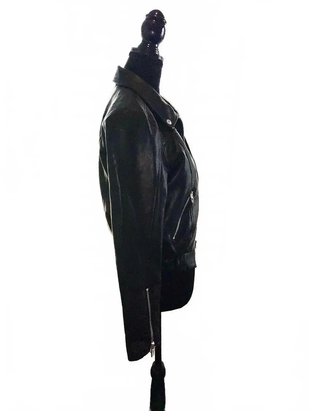 Black Faux Leather Zippered Bomber Jacket